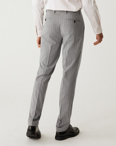 Grey Pinstripe Drawstring Slim Fit Trousers  New Look