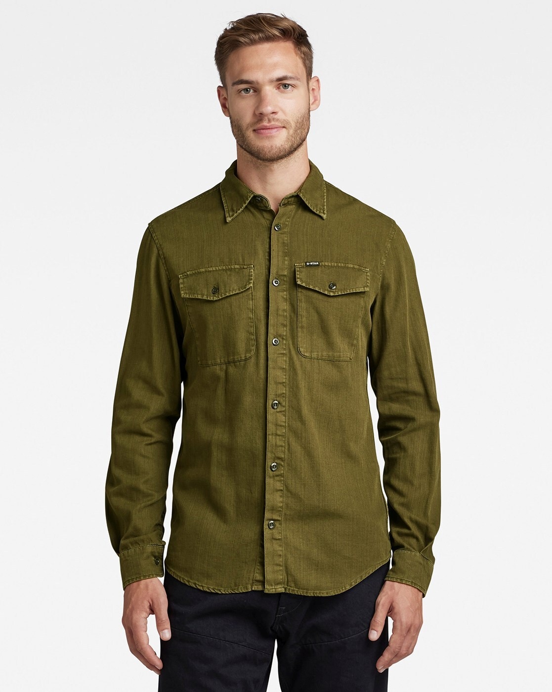 $150 New G-Star Raw 3D Slim Men Long Sleeve button down Shirt Denim Green L  XL