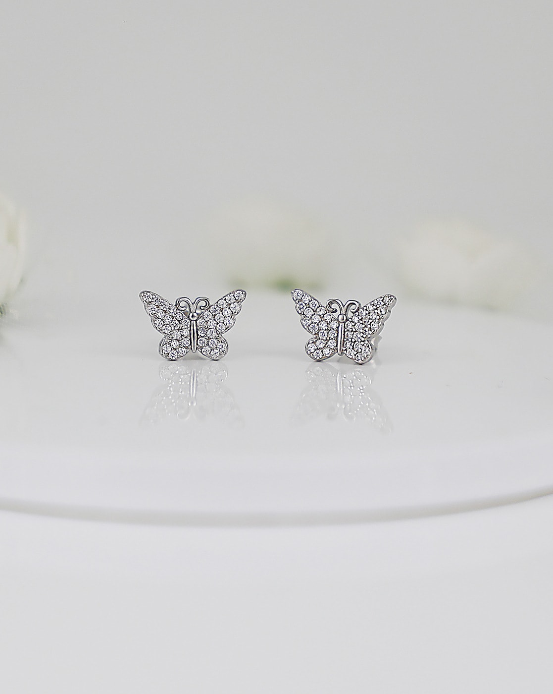 18K White Gold Diamond Butterfly Earrings