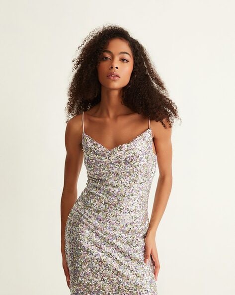 Allegra K Women's Glitter Sparkle Adjustable Prom Strap Mini Sequin Dress  Silver With Pinks Medium : Target