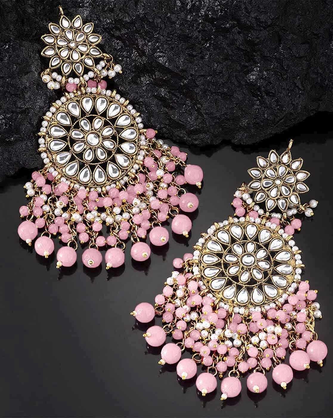 Buy Online Traditional Gold Colour with Pink Enamel Round Shape Earrings  for Girls and Women – One Stop Fashion