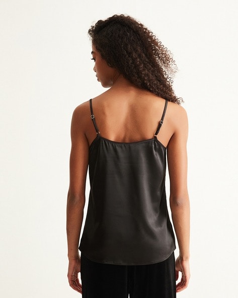 Strappy Satin Black Cami Top