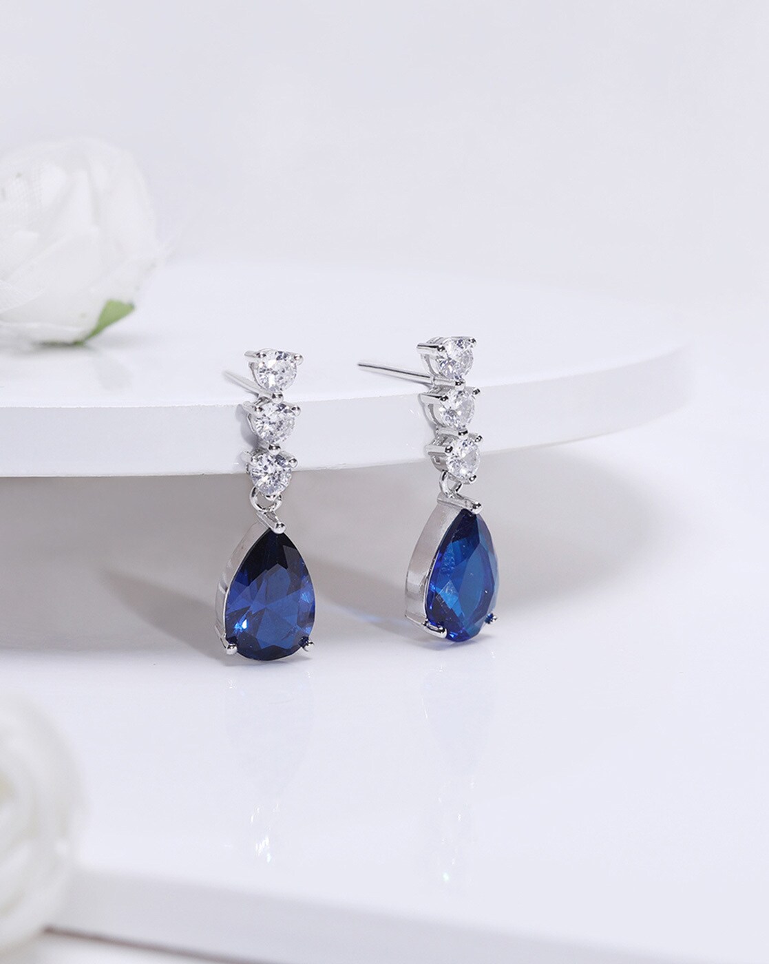 Sterling Silver Cote D' Argent CZ & Blue Opal Gemstone Dangle Earrings –  Aura In Pink Inc.