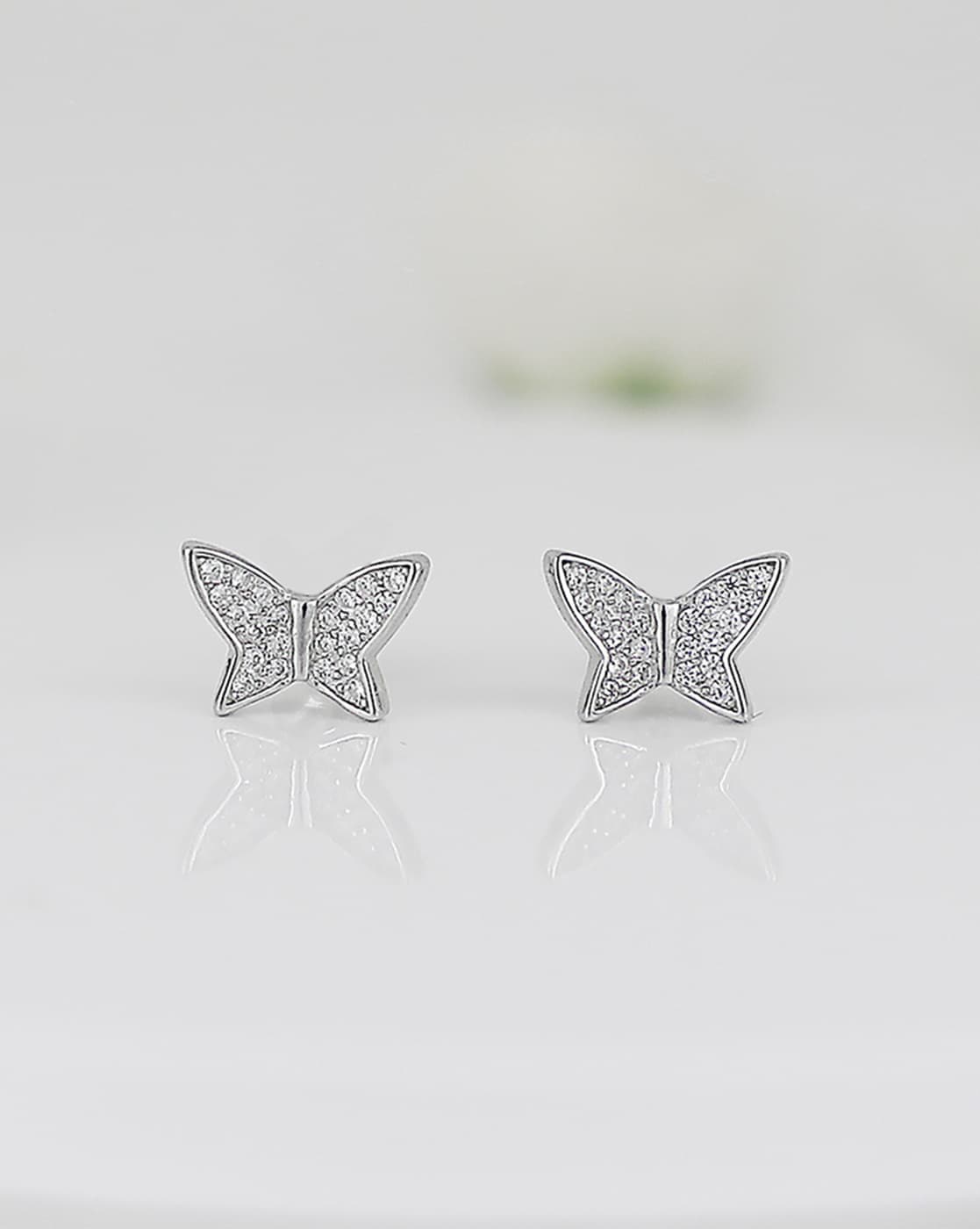 Genuine Diamond Butterfly Screw Back Earrings for Girls in Sterling Silver | Jewelry Vine