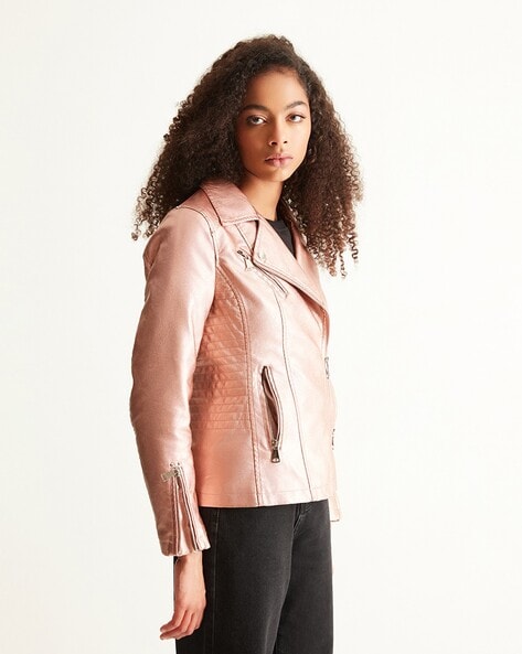 Hot Pink Faux Leather Biker Jacket