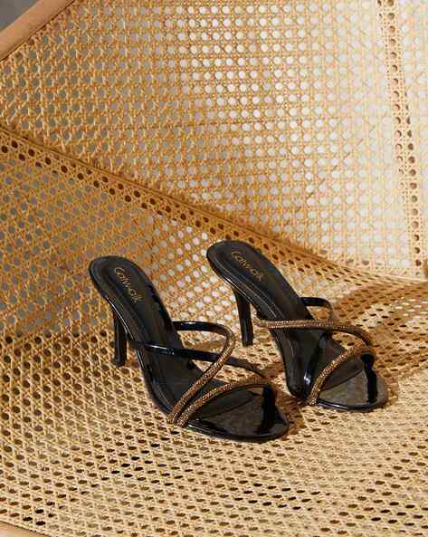 Buy Latest Black Braided With Gold Accent Flip-Flop Heels In Nepal |  Londonrag.In