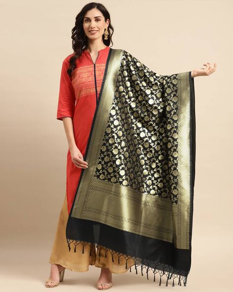 Floral Pattern Dupatta with Contrast Border Price in India