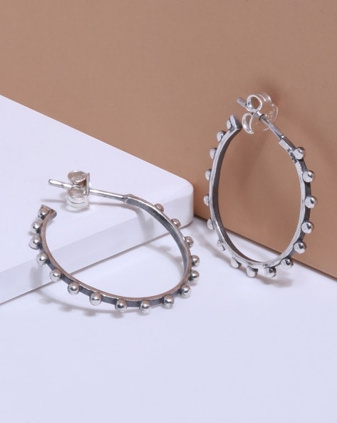 Lauren Ralph Lauren Silver Beaded Hoop Earrings 60542765-G03