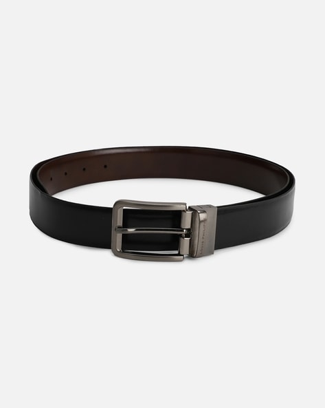 Louis Philippe Black Leather Reversible Belt for Men