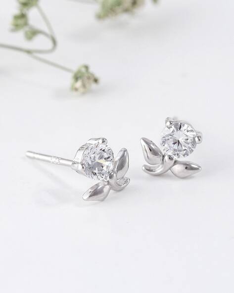 Giva 925 Silver Zircon Embellished Floral Stud Earrings