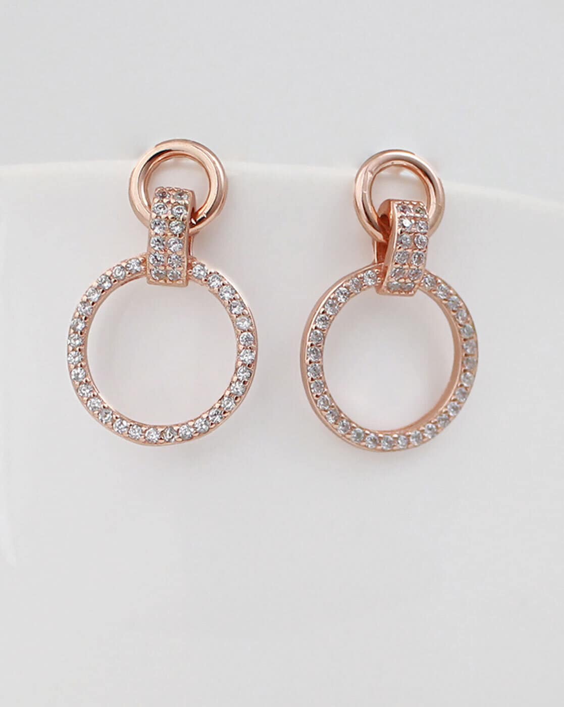 Small Round Pink CZ Diamond Designer Rose-Gold Plated Stud Earrings for  Women & Girls