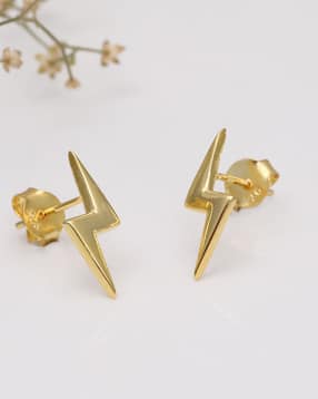 925 Sterling Silver Lightning Bolt Stud Earrings-image-25