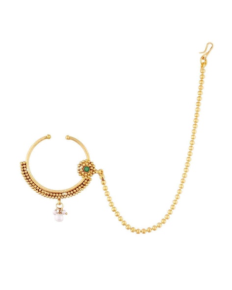 Buy Jewelopia Maharashtrian Red AD Nath CZ Nose Stud Pin Traditional Bridal  Wedding Jewelry Marathi Ad Nose Ring Without Piercing Pearl Gold Plated  Clip On Press Nath For Girls Online at Best
