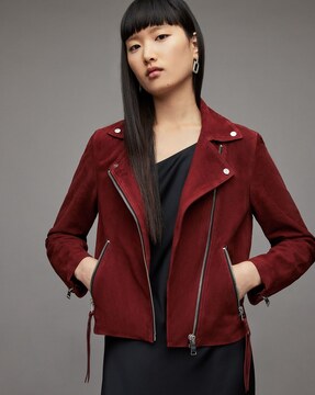 All saints burgundy leather outlet jacket