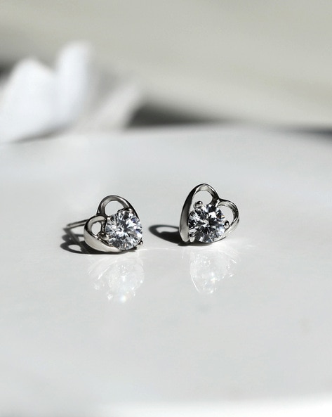 Silver Open Heart Stud Earrings | Juulry.com