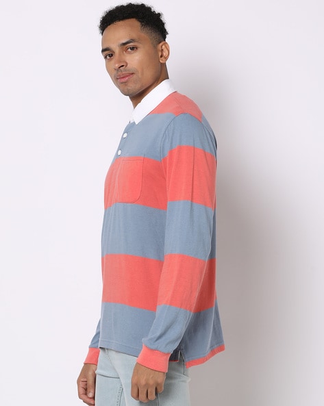 Classic Fit Striped Long Sleeve Polo Shirt