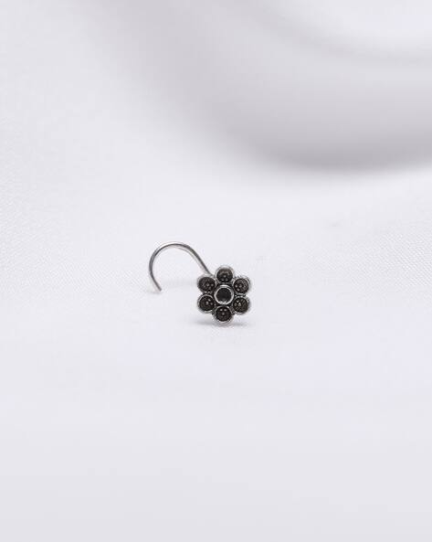 Giva Oxidised Silver Floral Nosepin