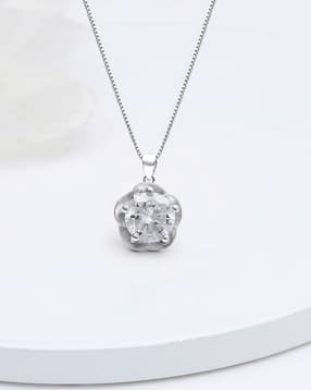 925 Sterling Silver Zircon Mini Flower Pendant Necklace-image-45