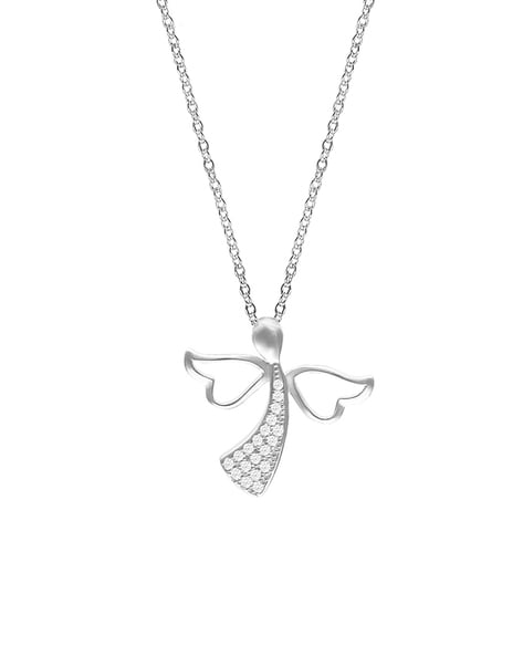 Buy Silver Zircon Angel Pendant with Link Chain for Women Online in India