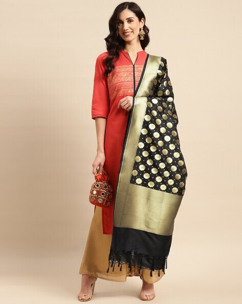 Floral Pattern Dupatta with Contrast Border Price in India