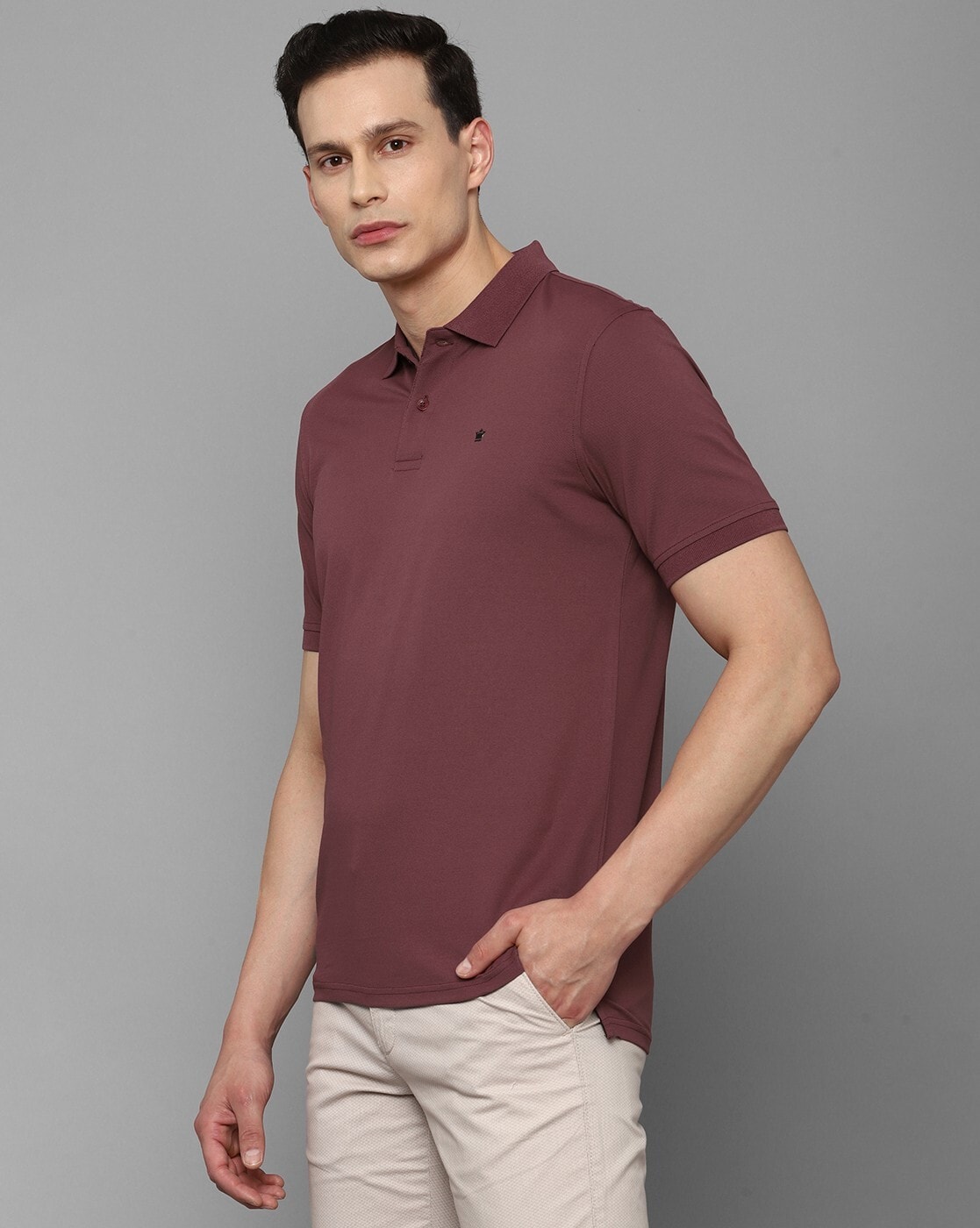 Louis Philippe cotton maroon plain polo t shirt - G3-MTS16309 