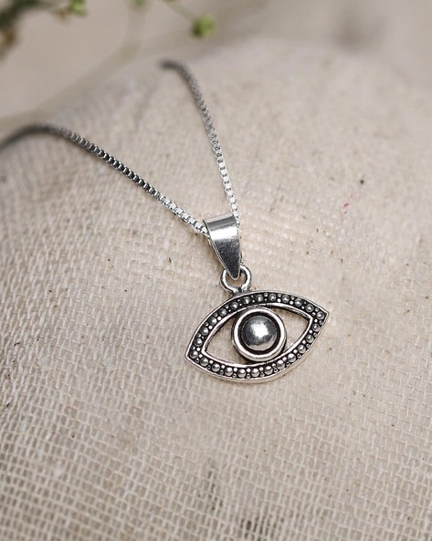 CLARA 925 Sterling Silver Evil Eye Marquise Pendant Chain Necklace Rho