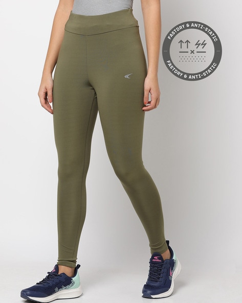 Alcis Women Olive Green Solid Knitted Running Tights WLGAWR1712-S