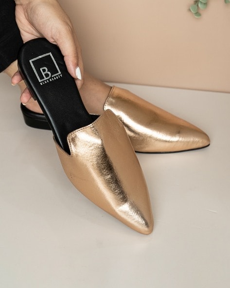 Gold mules sale flat