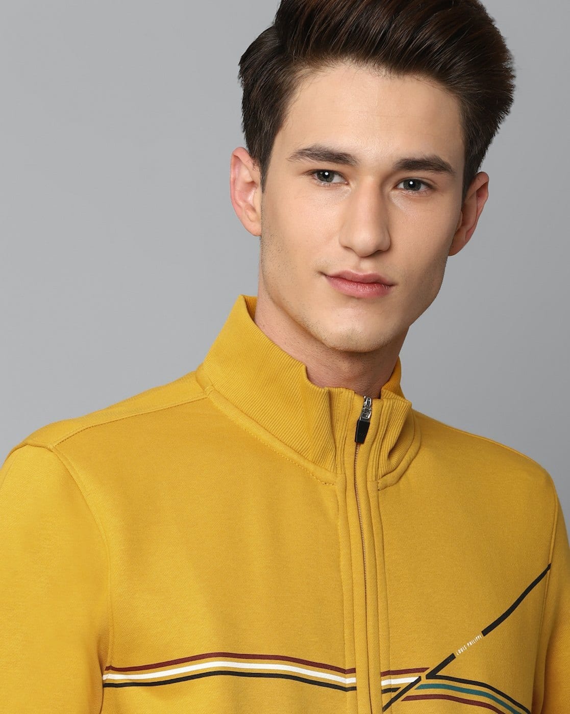 Striped Zip-Front Sweatshirt with Slit Pockets