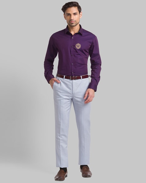 Purple Mens Suits With White Pant One Button Slim Fit 2 Pieces (Tuxedos  Jacket+Pants)