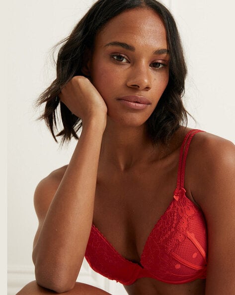H&M+ Padded underwired lace bra - Red - Ladies
