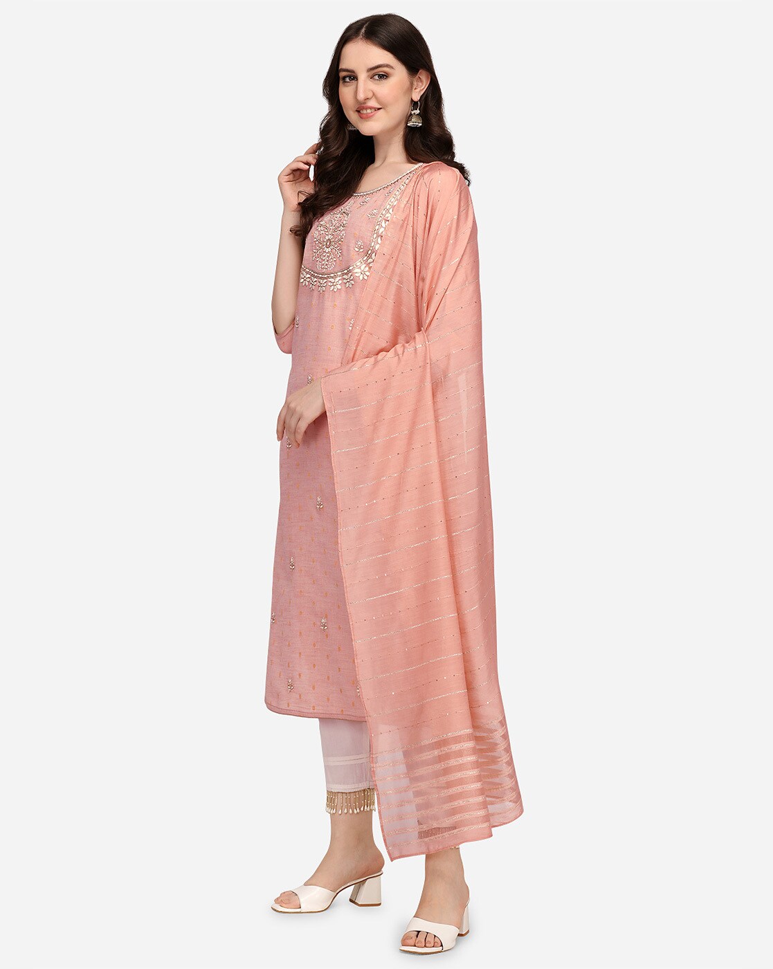 Peach Embellished Kurta With Cigarette Pants at Rs 799/piece