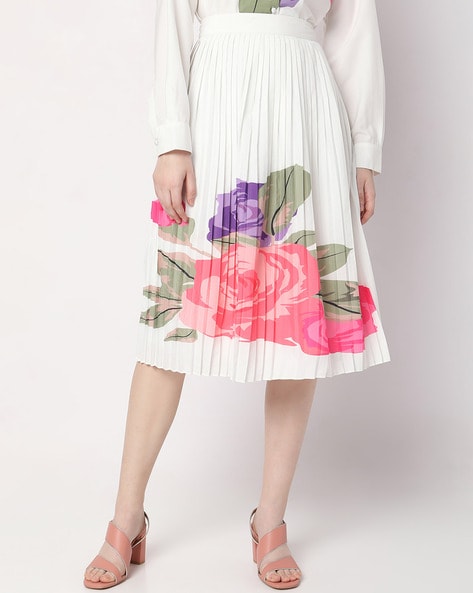 Flared Skirt - White/floral - Ladies