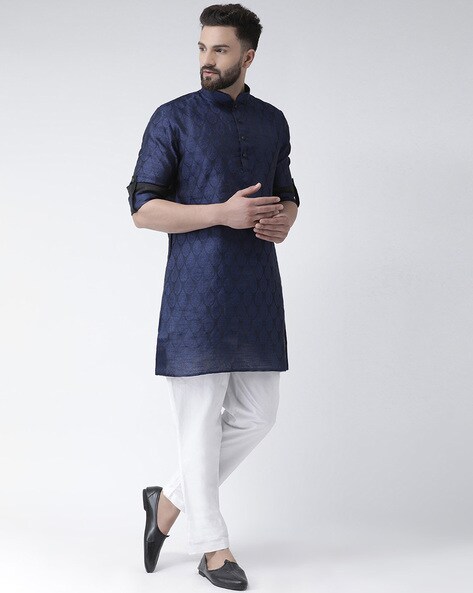 Buy Anouk Men Navy  Black Solid Layered Kurta With Dhoti Pants  Kurta Sets  for Men 9367405  Myntra