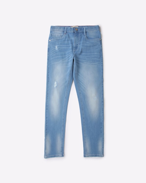 Boys Mid-Wash Slim Fit Distressed Jeans