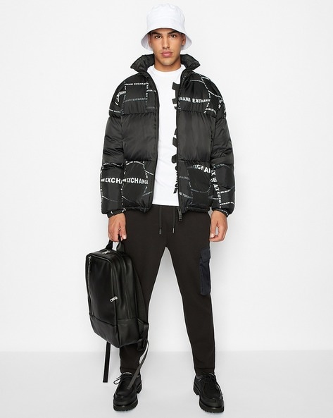 Armani exchange logo tape hooded puffer jacket sale