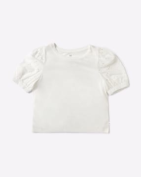 Cotton Top with Puff Eyelet Sleeves-image-4