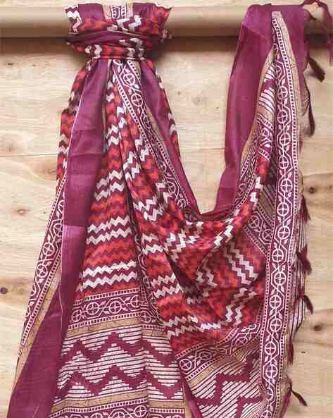 Chevrons Print Dupatta with Tassels Price in India
