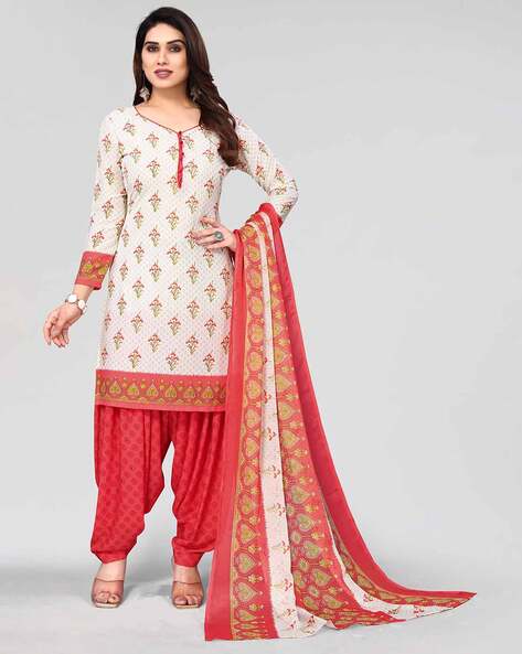 Floral Print 3-Piece Unstitched Dress Material Price in India