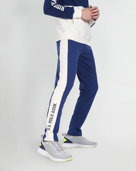 Men Straight Track Pants with Brand Print