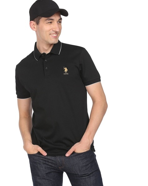 U.S. Polo Assn. Tipped Collar Cotton Polo Shirt, Black (S)