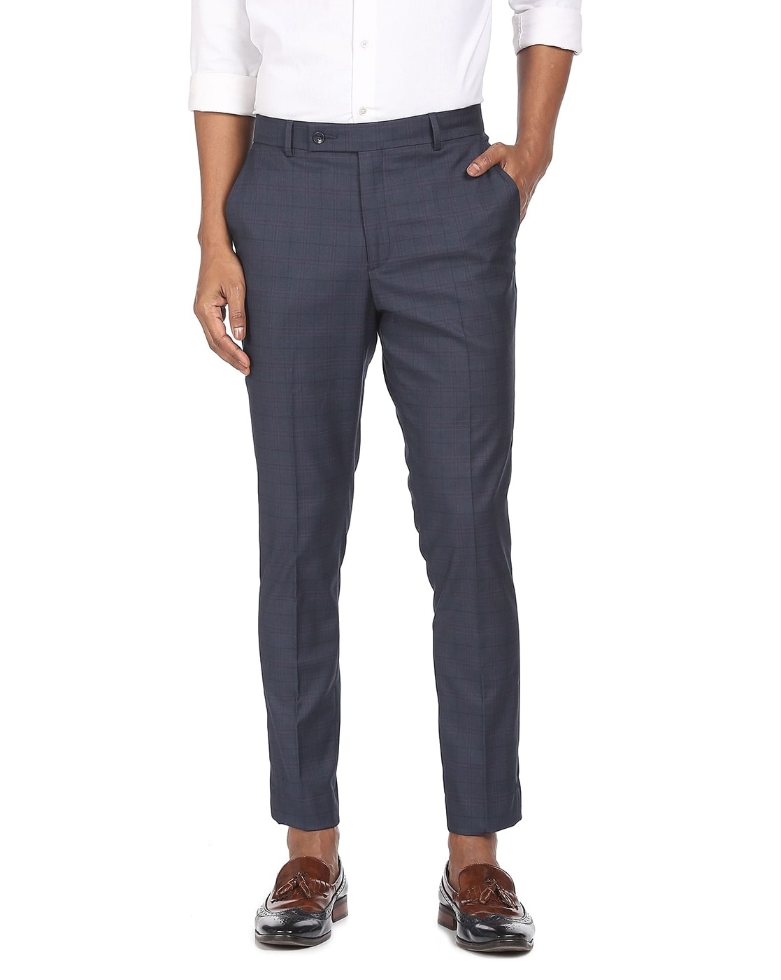 Buy Arrow Men Grey Tailored Regular Fit Smart Flex Formal Trousers Online