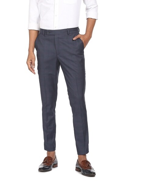 Buy Arrow Men Charcoal Grey Smart Regular Fit Self Design Formal Trousers - Trousers  for Men 2154692 | Myntra