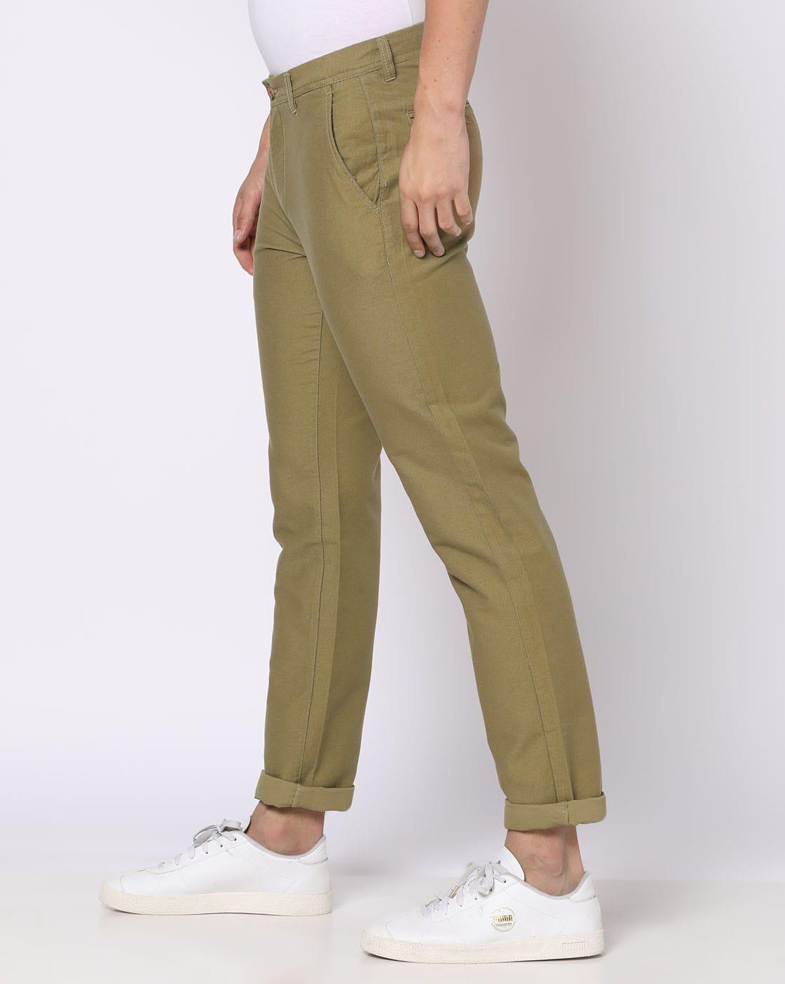 Buy Van Heusen Khaki Cotton Slim Fit Trousers for Mens Online @ Tata CLiQ