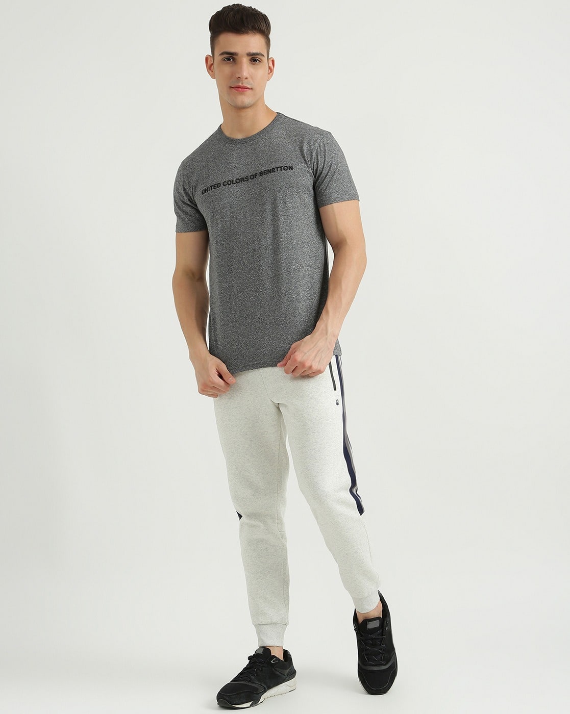 Men Heathered Joggers with Contrast Panels