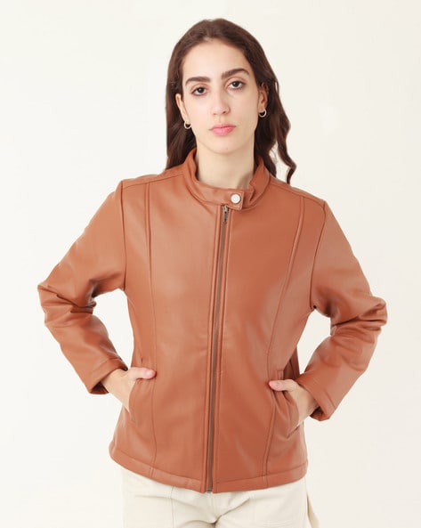 Buy Women's/Girls leather jacket biker style fashion (XS, TAN) at Amazon.in