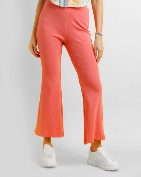 Buy RIB-KNIT HIGH-WAIST APRICOT BOOTCUT PANTS for Women Online in India