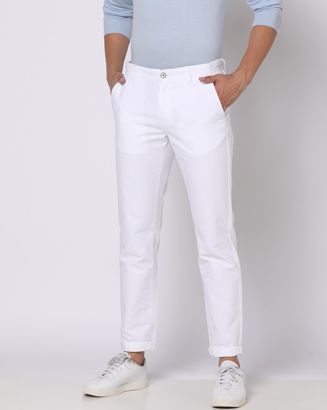 Tapered linenblend trousers  White  Ladies  HM IN