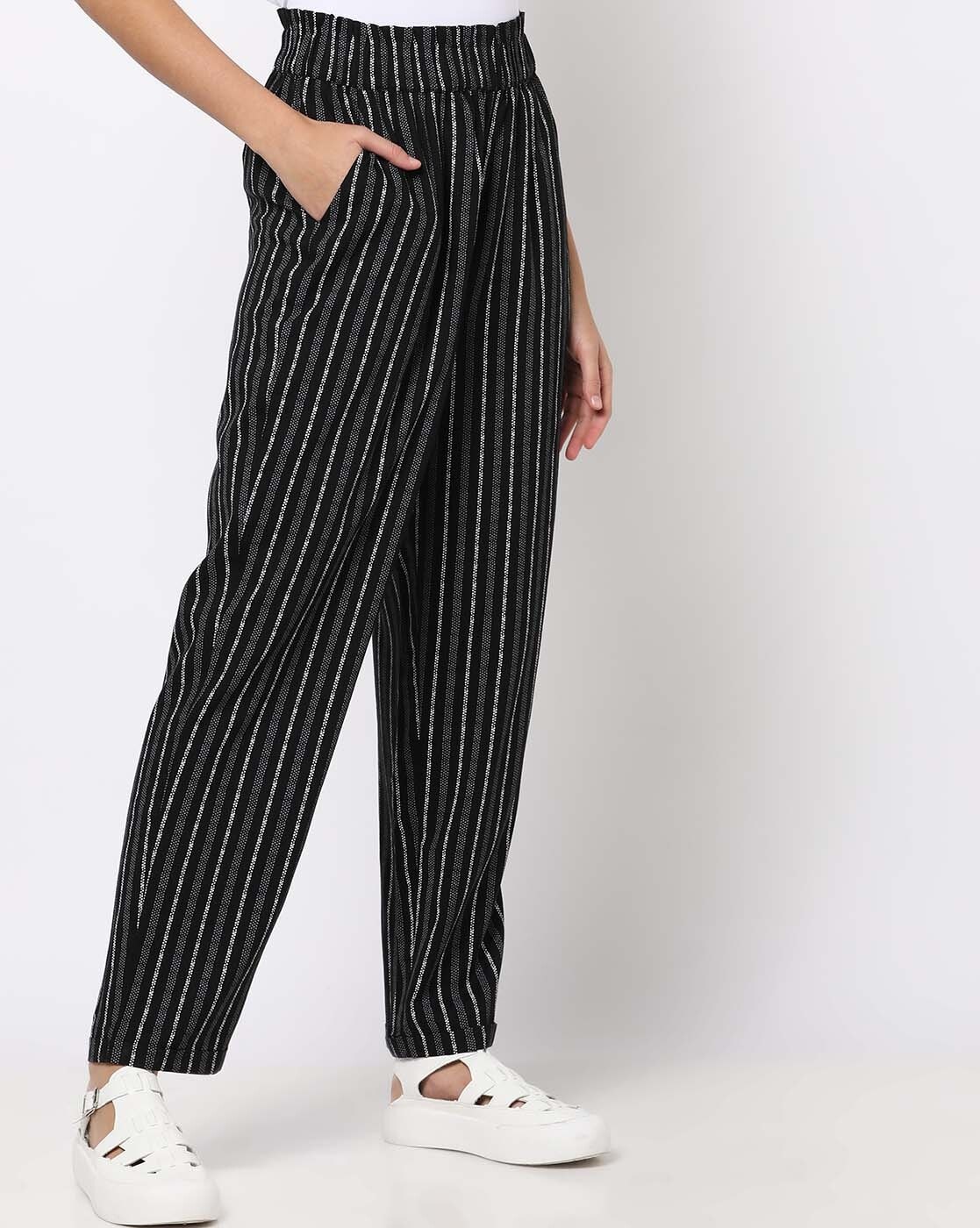 Women Striped Relaxed Flared Wrinkle Free Cotton Trousers – BITTERLIME-anthinhphatland.vn