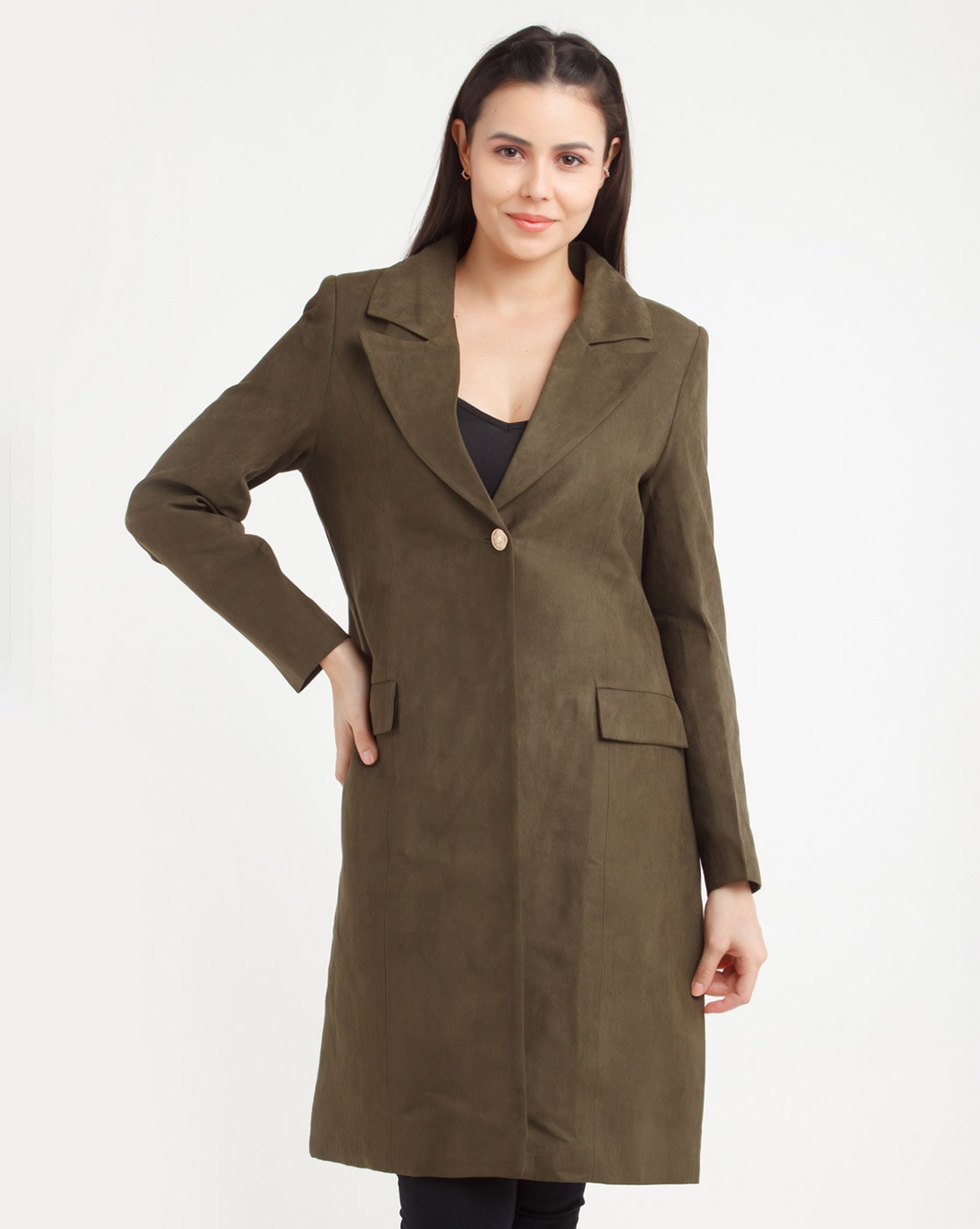 Trench Coat with Button-Front Closure